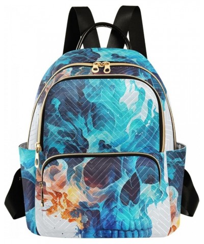 Women's Medium Fashion Backpack Concept Blue Skull Print Ladies Travel Daypack Aesthetic Shoulder Bag 10.2×5.1×12.5 IN $16.92...