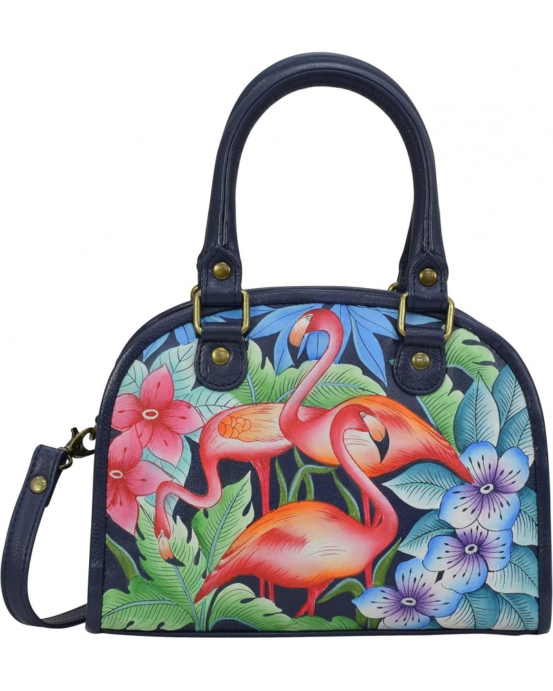 Hand Painted Women's Genuine Leather Convertible Satchel -Flamingo Fever $50.66 Satchels