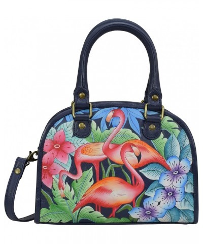 Hand Painted Women's Genuine Leather Convertible Satchel -Flamingo Fever $50.66 Satchels