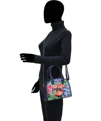 Hand Painted Women's Genuine Leather Convertible Satchel -Flamingo Fever $50.66 Satchels