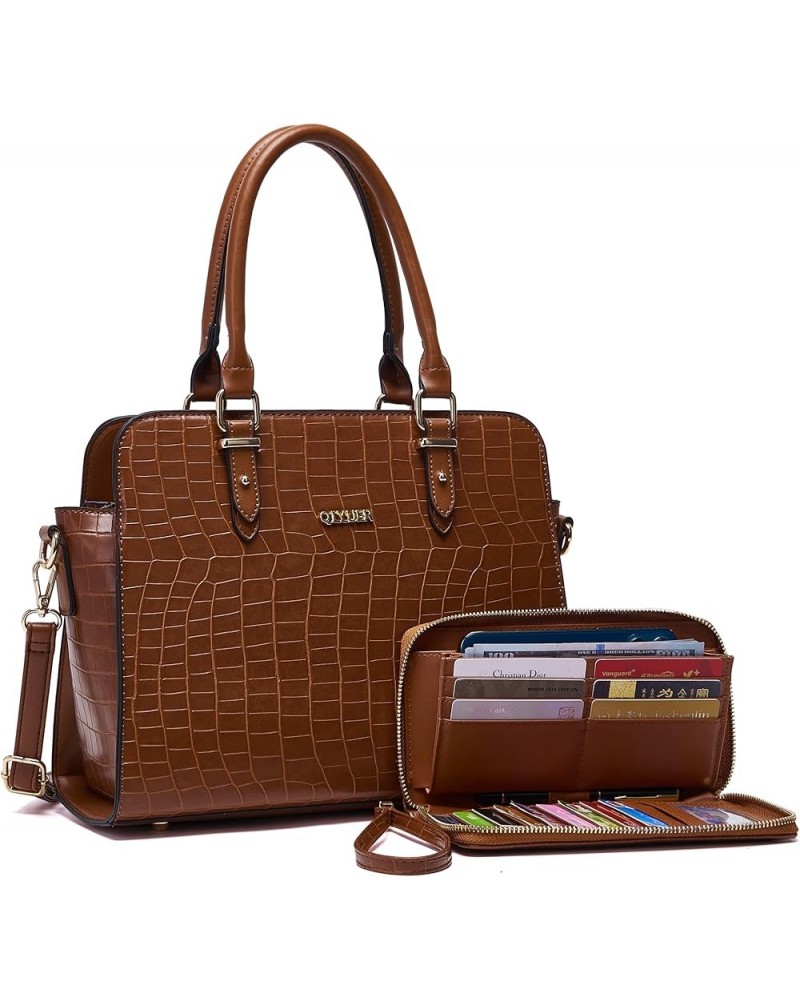 Satchel Purses For Women Top Handle Bag Purse And Wallet Set Work Tote Bags 2pcs A2-2pcs/Set Brown $12.22 Satchels