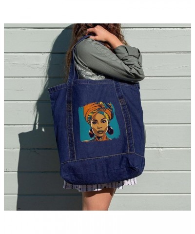 African Woman Art Denim Tote Bag - Friend Bags - Gift for Her Light Washed $24.74 Totes