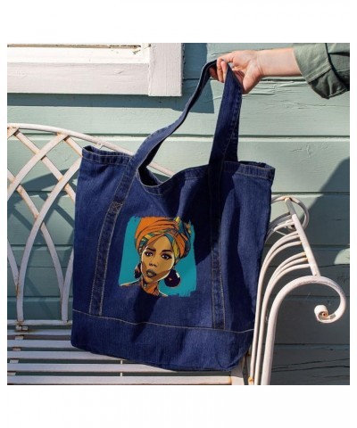 African Woman Art Denim Tote Bag - Friend Bags - Gift for Her Light Washed $24.74 Totes