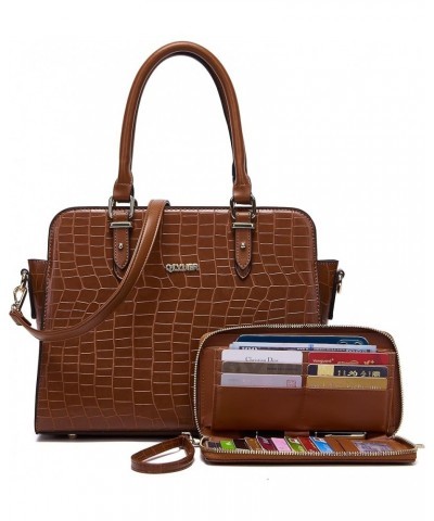 Satchel Purses For Women Top Handle Bag Purse And Wallet Set Work Tote Bags 2pcs A2-2pcs/Set Brown $12.22 Satchels