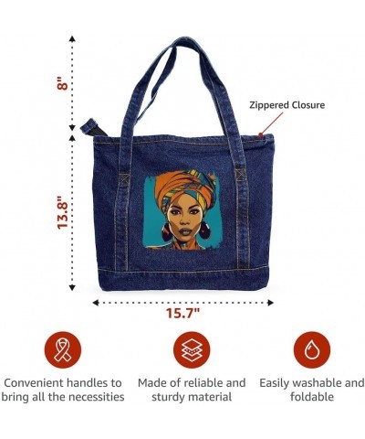 African Woman Art Denim Tote Bag - Friend Bags - Gift for Her Light Washed $24.74 Totes