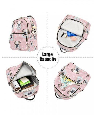 Pink Heart Pug Dog Women Backpack Purse Ladies Fashion Shoulder Bag Daypack Travel Bag 7.5L Small $17.04 Backpacks