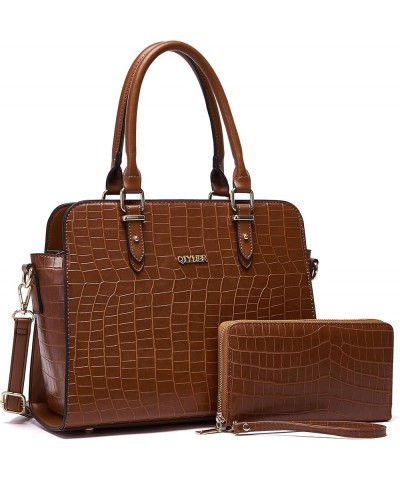 Satchel Purses For Women Top Handle Bag Purse And Wallet Set Work Tote Bags 2pcs A2-2pcs/Set Brown $12.22 Satchels