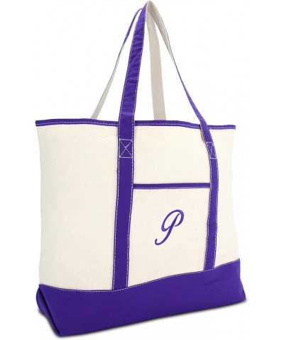 Women's Canvas Tote Bag Shoulder Bags Open Top Purple Monogram A-Z P $10.75 Totes