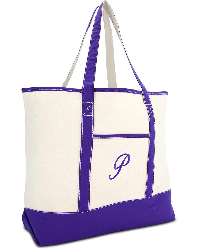 Women's Canvas Tote Bag Shoulder Bags Open Top Purple Monogram A-Z P $10.75 Totes