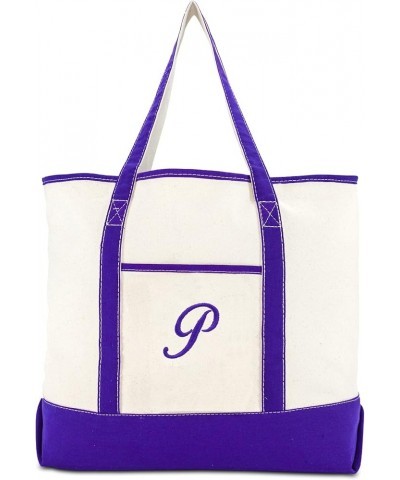 Women's Canvas Tote Bag Shoulder Bags Open Top Purple Monogram A-Z P $10.75 Totes