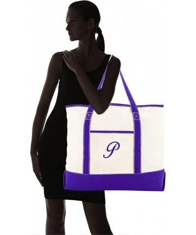 Women's Canvas Tote Bag Shoulder Bags Open Top Purple Monogram A-Z P $10.75 Totes