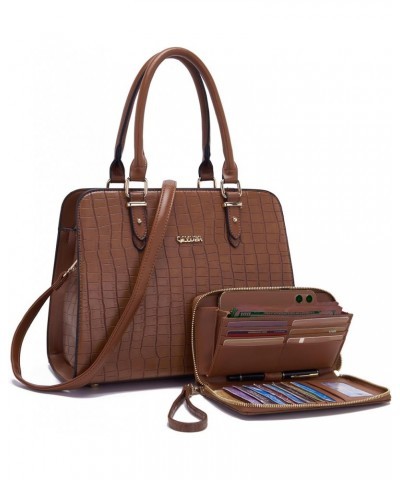 Satchel Purses For Women Top Handle Bag Purse And Wallet Set Work Tote Bags 2pcs A2-2pcs/Set Brown $12.22 Satchels