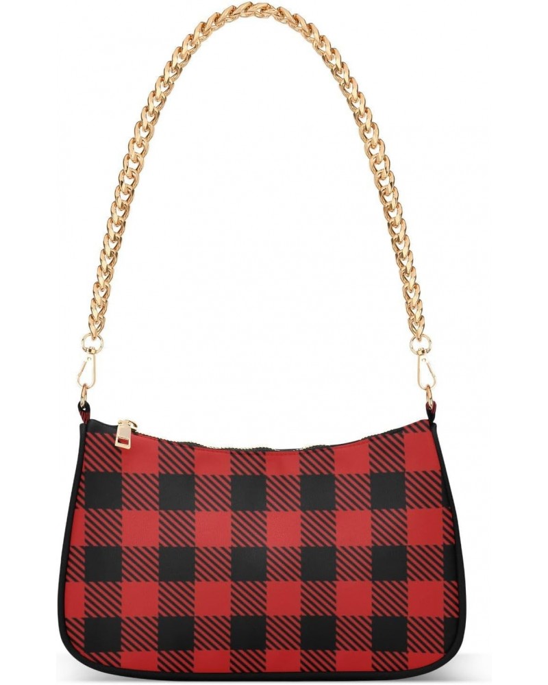 Crossbody Bags for Women Shoulder Purse Black Red Plaid Handbags Stylish Clutch Purse with Chain Strap $12.60 Totes