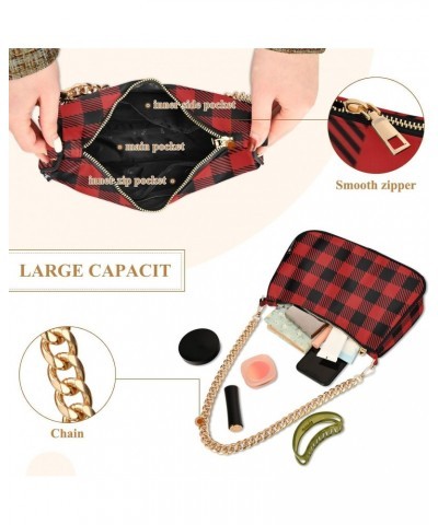 Crossbody Bags for Women Shoulder Purse Black Red Plaid Handbags Stylish Clutch Purse with Chain Strap $12.60 Totes