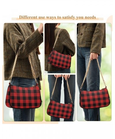 Crossbody Bags for Women Shoulder Purse Black Red Plaid Handbags Stylish Clutch Purse with Chain Strap $12.60 Totes