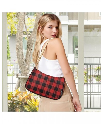 Crossbody Bags for Women Shoulder Purse Black Red Plaid Handbags Stylish Clutch Purse with Chain Strap $12.60 Totes