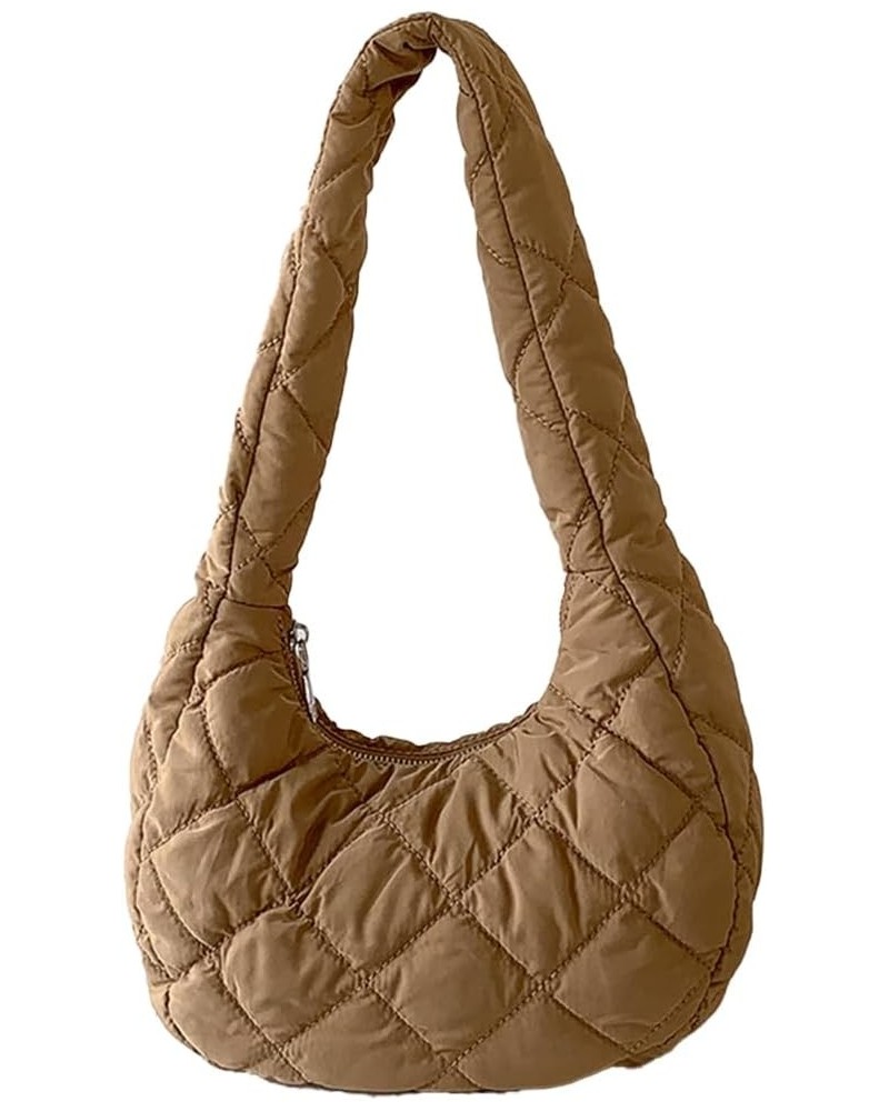 Women Crescent Bag Casual Puffer Tote Bag Padded Underarm Bag Winter Shopper Bag Brown $10.87 Totes