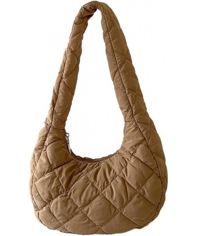 Women Crescent Bag Casual Puffer Tote Bag Padded Underarm Bag Winter Shopper Bag Brown $10.87 Totes