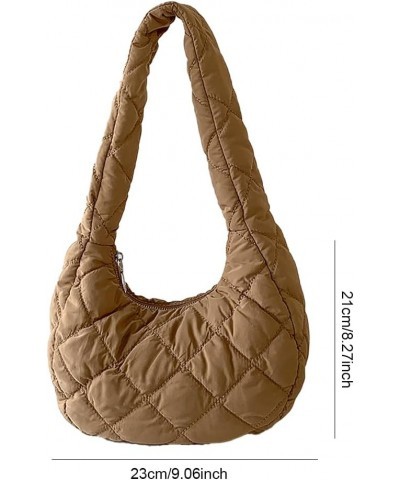 Women Crescent Bag Casual Puffer Tote Bag Padded Underarm Bag Winter Shopper Bag Brown $10.87 Totes