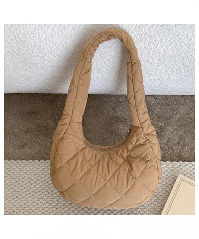 Women Crescent Bag Casual Puffer Tote Bag Padded Underarm Bag Winter Shopper Bag Brown $10.87 Totes