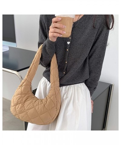 Women Crescent Bag Casual Puffer Tote Bag Padded Underarm Bag Winter Shopper Bag Brown $10.87 Totes