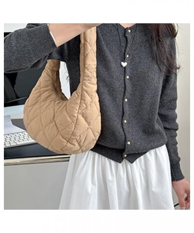 Women Crescent Bag Casual Puffer Tote Bag Padded Underarm Bag Winter Shopper Bag Brown $10.87 Totes