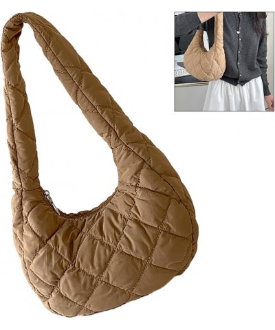 Women Crescent Bag Casual Puffer Tote Bag Padded Underarm Bag Winter Shopper Bag Brown $10.87 Totes