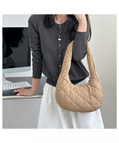 Women Crescent Bag Casual Puffer Tote Bag Padded Underarm Bag Winter Shopper Bag Brown $10.87 Totes