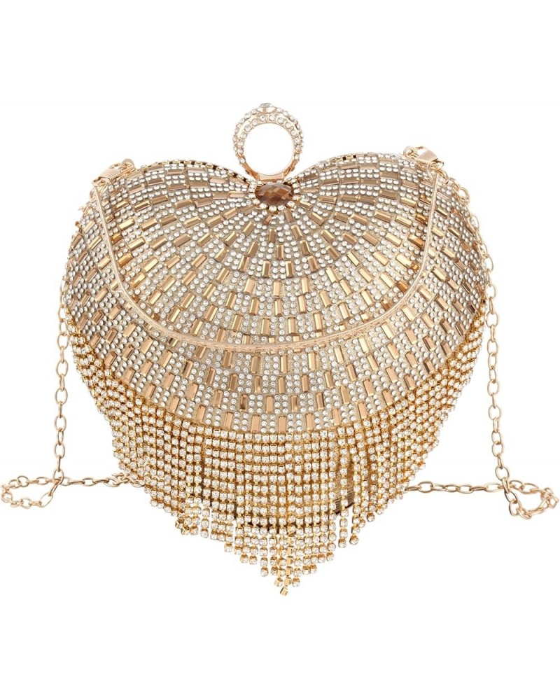 Heart Shaped Rhinestones Evening Tassel Wedding Party Clutch Handbag Crossbody Shoulder Valentines Gift for Women Gold $32.59...