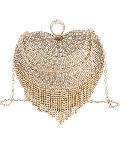 Heart Shaped Rhinestones Evening Tassel Wedding Party Clutch Handbag Crossbody Shoulder Valentines Gift for Women Gold $32.59...