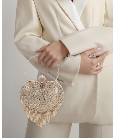 Heart Shaped Rhinestones Evening Tassel Wedding Party Clutch Handbag Crossbody Shoulder Valentines Gift for Women Gold $32.59...