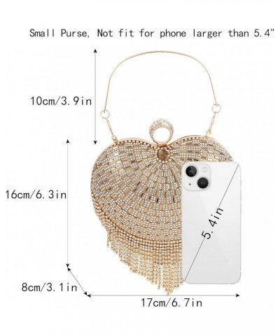 Heart Shaped Rhinestones Evening Tassel Wedding Party Clutch Handbag Crossbody Shoulder Valentines Gift for Women Gold $32.59...