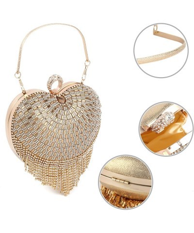 Heart Shaped Rhinestones Evening Tassel Wedding Party Clutch Handbag Crossbody Shoulder Valentines Gift for Women Gold $32.59...