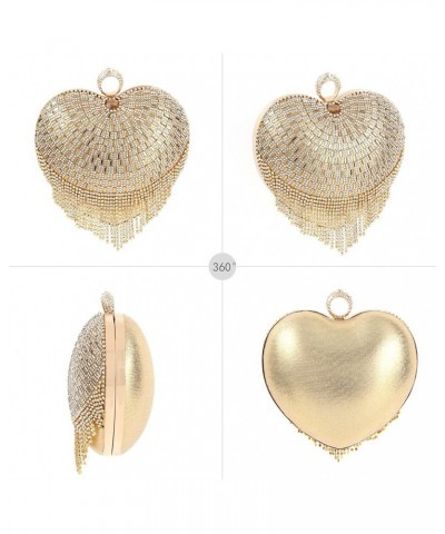 Heart Shaped Rhinestones Evening Tassel Wedding Party Clutch Handbag Crossbody Shoulder Valentines Gift for Women Gold $32.59...