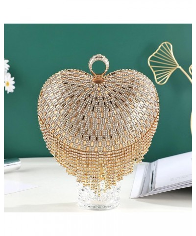 Heart Shaped Rhinestones Evening Tassel Wedding Party Clutch Handbag Crossbody Shoulder Valentines Gift for Women Gold $32.59...