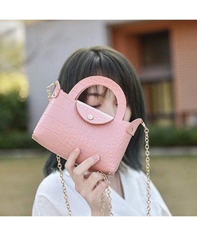 Women's Solid Faux Leather Tote Bag Ladies Fashion One Shoulder Handbag All- Messenger Bag with Chain Strap (Pink, One Size) ...