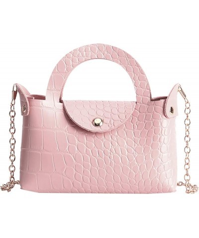 Women's Solid Faux Leather Tote Bag Ladies Fashion One Shoulder Handbag All- Messenger Bag with Chain Strap (Pink, One Size) ...