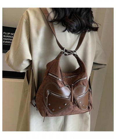 Tote Bag Shoulder Bag for Women Chic Love Heart Embroidered Hobo Bag PU Leather Satchel Corduroy Handbag Purse A Coffee $29.0...