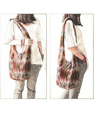 Shoulder Bag for women Hippie Crossbody Bag Bohemian Satchel Printed Cotton Linen Hobo Bag Purse Style 3 $13.15 Totes