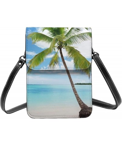 Snowy Mountains Crossbody Bags For Women Shoulder Bag Small Cell Phone Purse With Card Slots, Leather Phone Bag Palm Tree Blu...