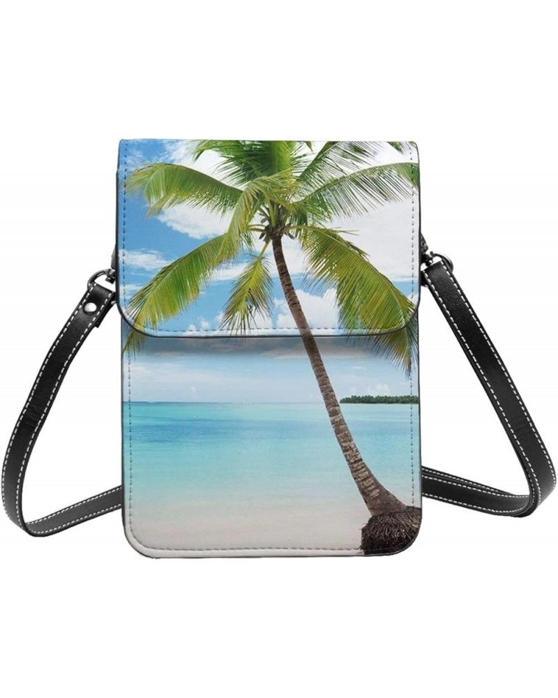 Snowy Mountains Crossbody Bags For Women Shoulder Bag Small Cell Phone Purse With Card Slots, Leather Phone Bag Palm Tree Blu...