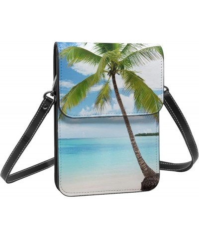 Snowy Mountains Crossbody Bags For Women Shoulder Bag Small Cell Phone Purse With Card Slots, Leather Phone Bag Palm Tree Blu...