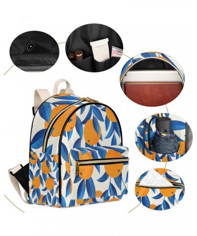 Orange Mini Backpack Purse for Women, Blue Leaves Small Backpack Leather Casual Daypacks Ladies Shoulder Bags $19.77 Backpacks