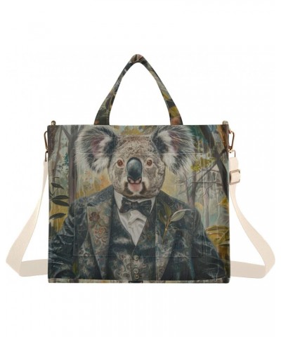 Koala Gentleman Corduroy Women Tote Bag, Handbag Purse with Detachable Strap Small Size $17.10 Crossbody Bags