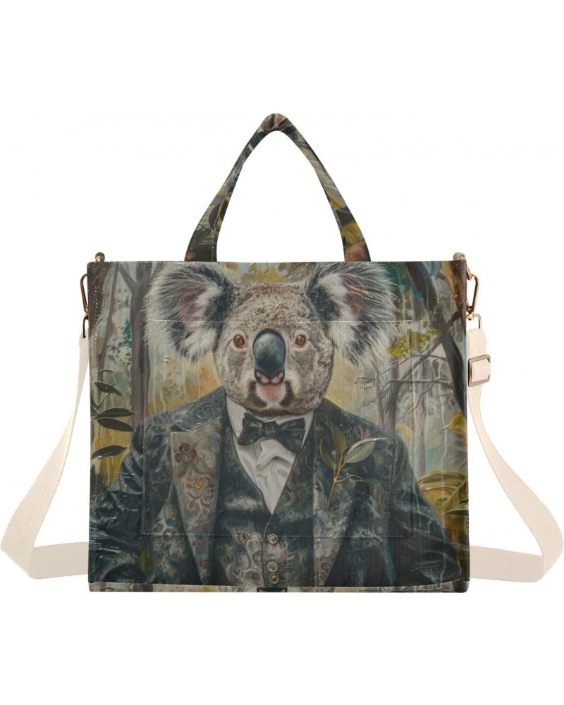 Koala Gentleman Corduroy Women Tote Bag, Handbag Purse with Detachable Strap Small Size $17.10 Crossbody Bags