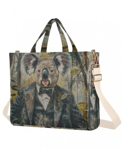 Koala Gentleman Corduroy Women Tote Bag, Handbag Purse with Detachable Strap Small Size $17.10 Crossbody Bags