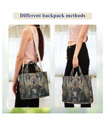 Koala Gentleman Corduroy Women Tote Bag, Handbag Purse with Detachable Strap Small Size $17.10 Crossbody Bags