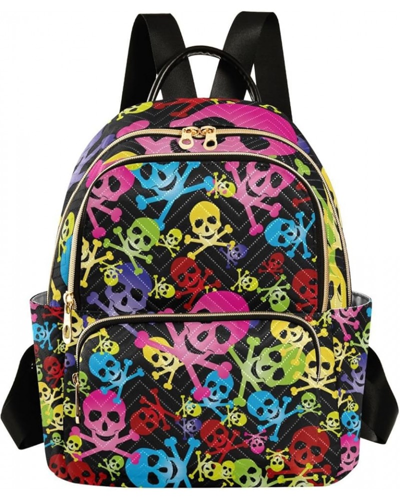 Halloween Women Backpack Rainbow Pirate Skull Anti-Theft Travel Backpack with Luggage Belt Durable Handbag Lady Purse Roomy D...