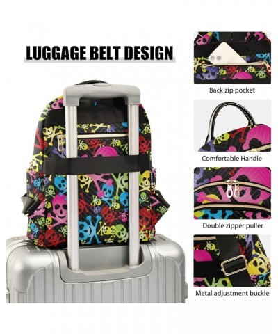 Halloween Women Backpack Rainbow Pirate Skull Anti-Theft Travel Backpack with Luggage Belt Durable Handbag Lady Purse Roomy D...