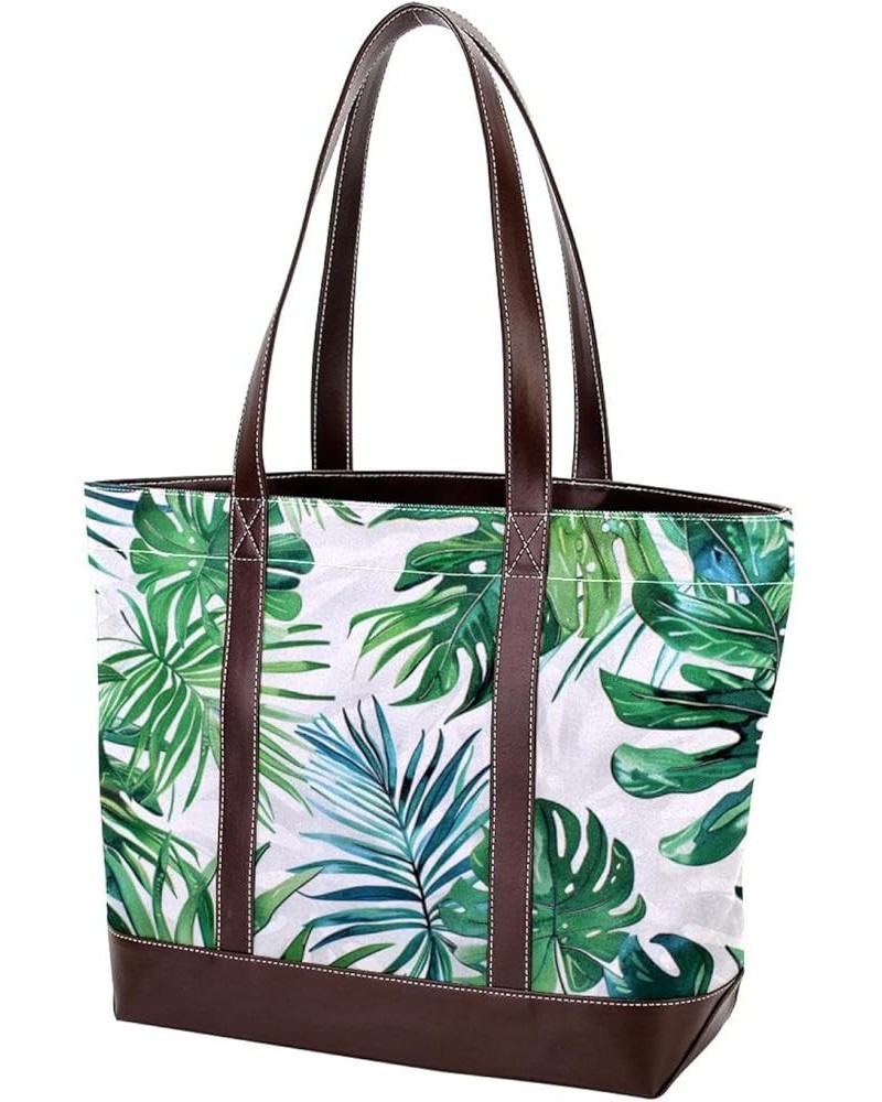 Canvas Tote Bag, Large Tote Bag, Tote Bag with Zipper, Green Palm Leaf Tropical, Totes for Women Pattern 632 $22.56 Totes